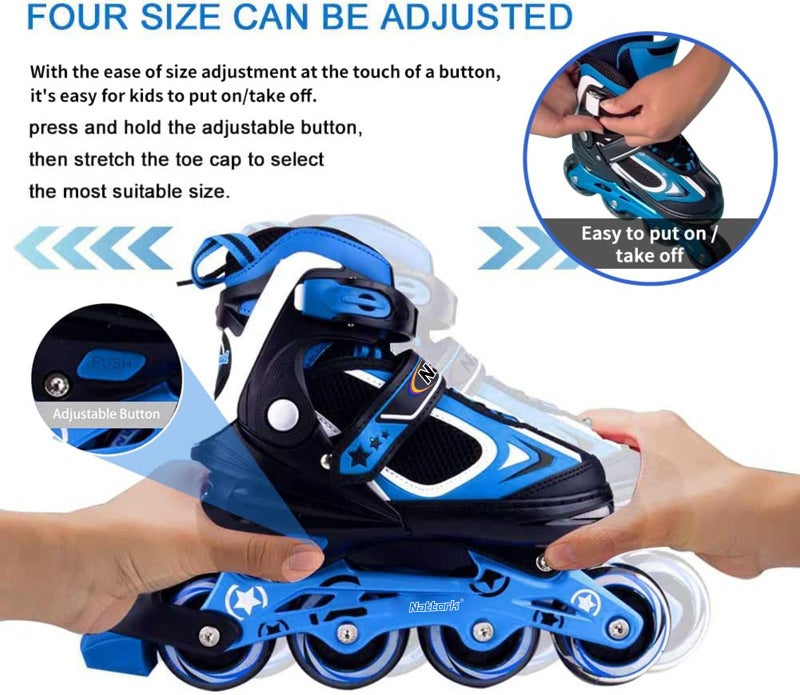Nattork Blade Roller Skates for Boys with Light Up Wheel,Adjustable Inline Skates for Ages 6-12 6 7 8 9 Kids Childrens Outdoor & Indoor, Beginners Blue - Image 3